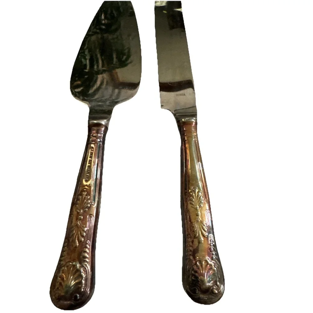 Rogers Bros Stainless KINGS STYLE Shell Motif 2 pc Serving Set 1847 E.P. Korea
